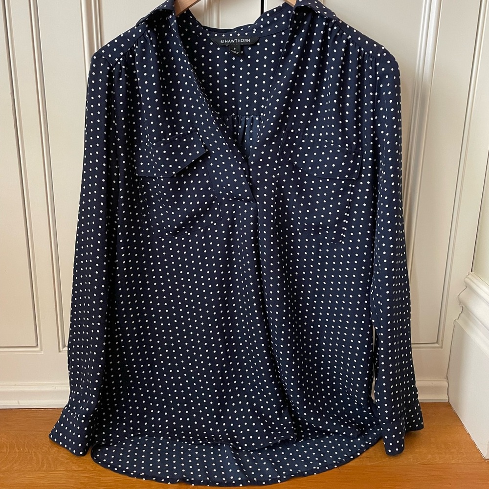 41 Hawthorn polka dot blue and white top - size S - good condition